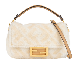 Zucca Mini Baguette Bag, Shearling, Cream, 10429, S/DB, 3*